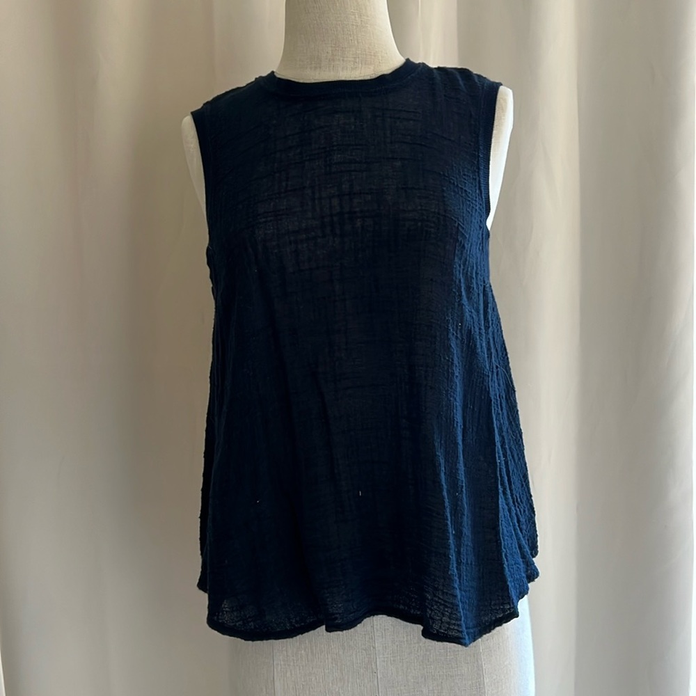 Enza Costa Navy Textured Sleeveless Tank Top